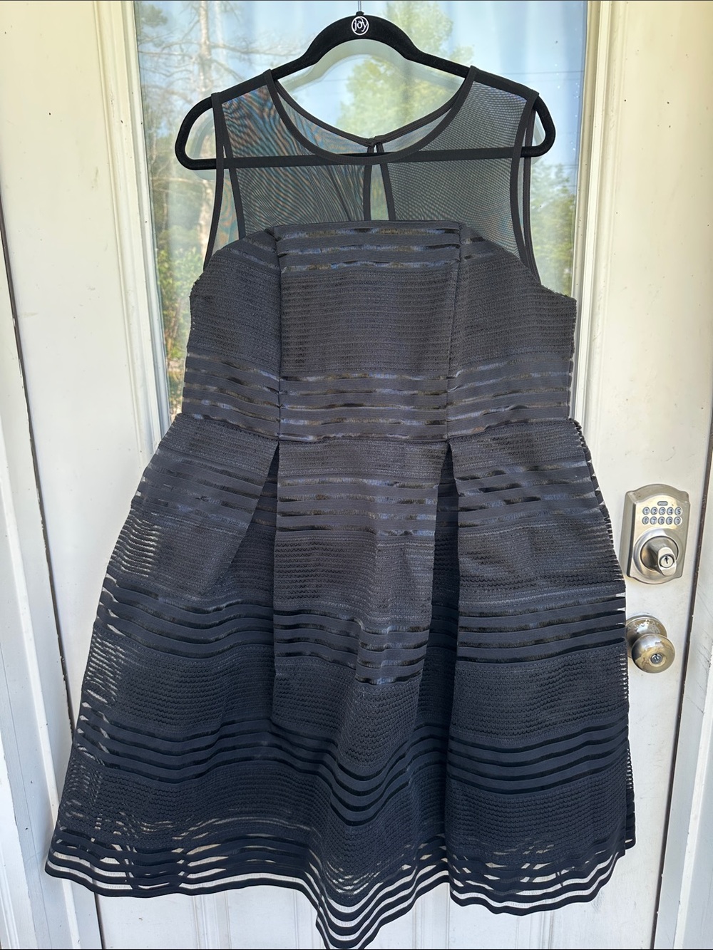 NWT Torrid Black Mesh-Top Striped Midi Cocktail Dress (size 20)